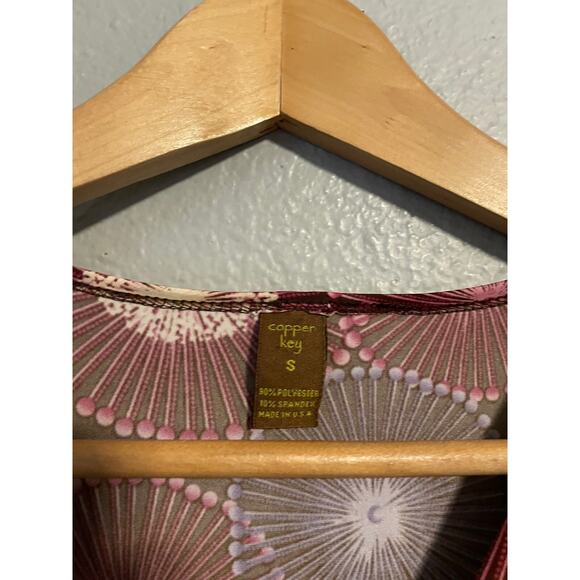 Vintage Copper Key Womens Top Small Abstract Smocked Stretch Babydoll Fairy Y2K - Picture 2 of 6